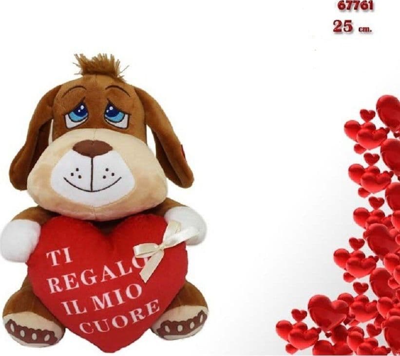 CANE PELUCHE 25 CM PUPAZZO CON CUORE SCRITTA "TI REGALO IL MIO CUORE" 67761 - 2