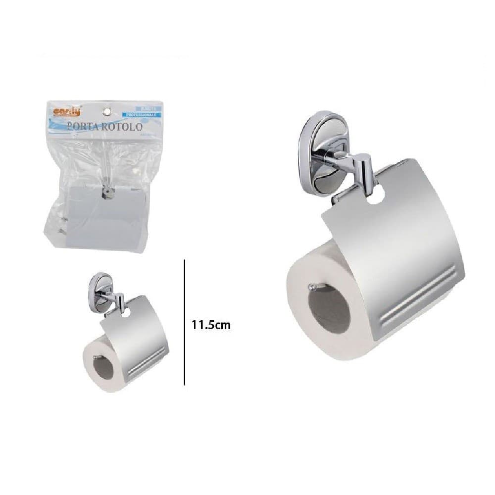 PORTA ROTOLO CARTA IGIENICA CON COPERTURA FISSAGGIO A PARETE BAGNO OVALE 52012 - 3