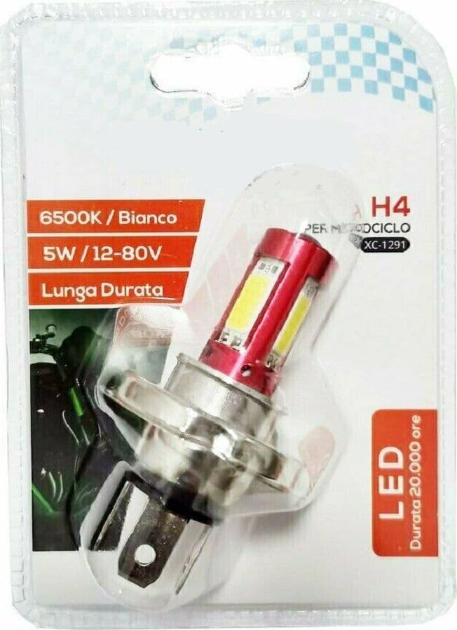 LAMPADINA LED H4 PER MOTOCICLO ROSSO LUCE BIANCO 6500K 5W LUNGA DURATA XC-1291 - 2
