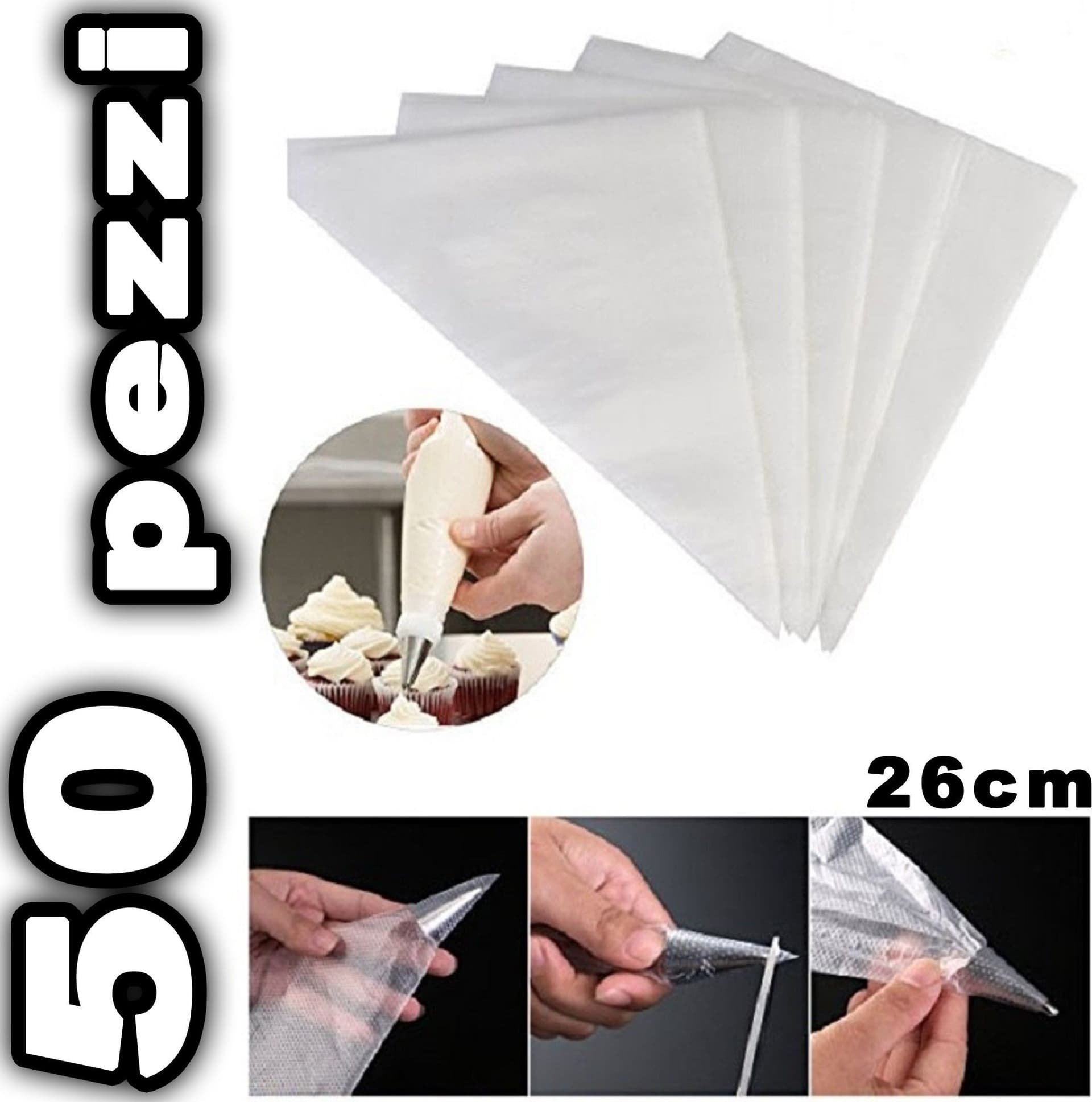 SET 50 SACCAPOCHE USA E GETTA MONOUSO SACCA PASTICCERE SAC A POCHE CAKE DA 26CM - 2