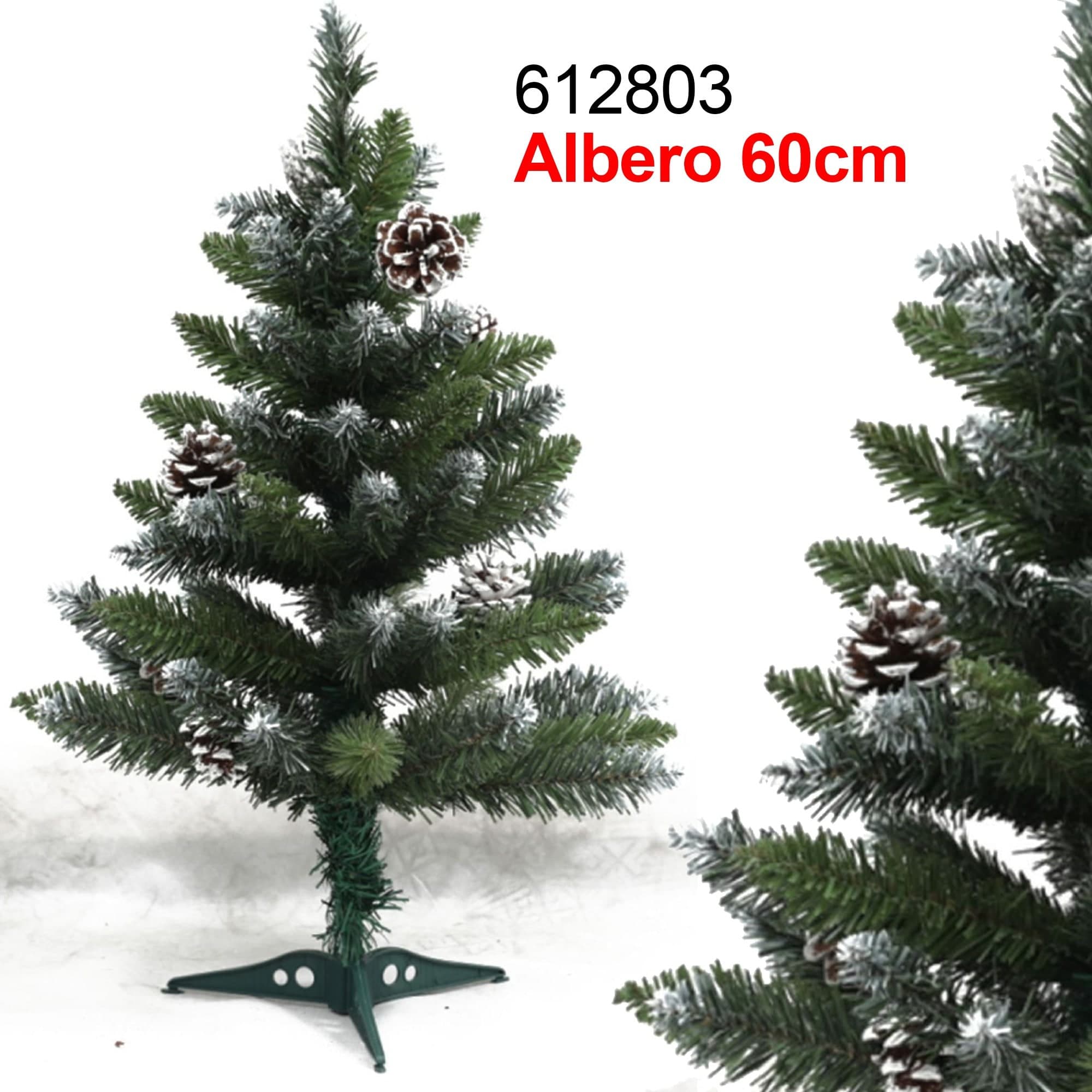 ALBERO DI NATALE 60 CM VERDE EFFETTO INNEVATO CON PIGNE DECORAZIONI ADDOBBI