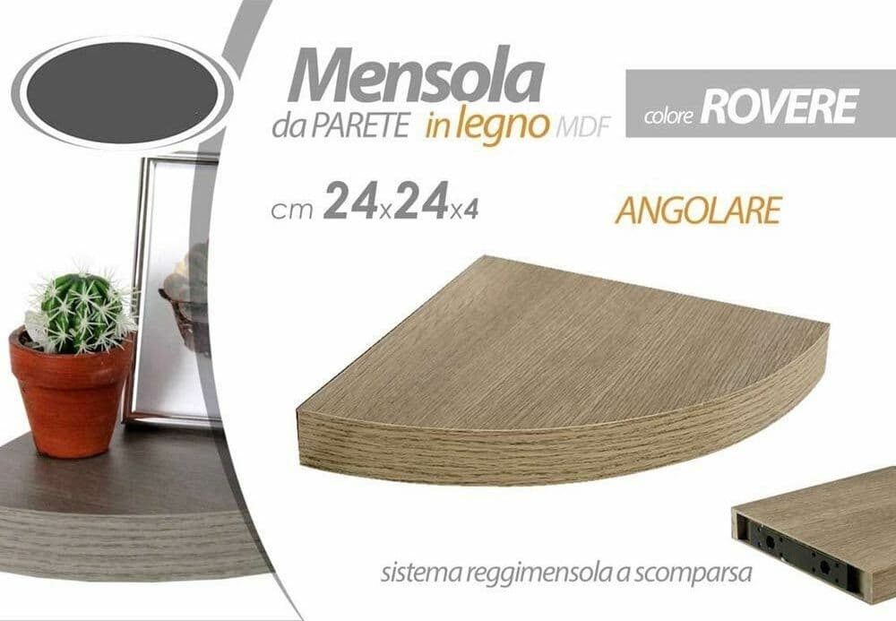 MENSOLA PARETE ANGOLARE SCAFFALE RIPIANO AD ANGOLO IN LEGNO MDF ROVERE 24 X 4 CM - 4