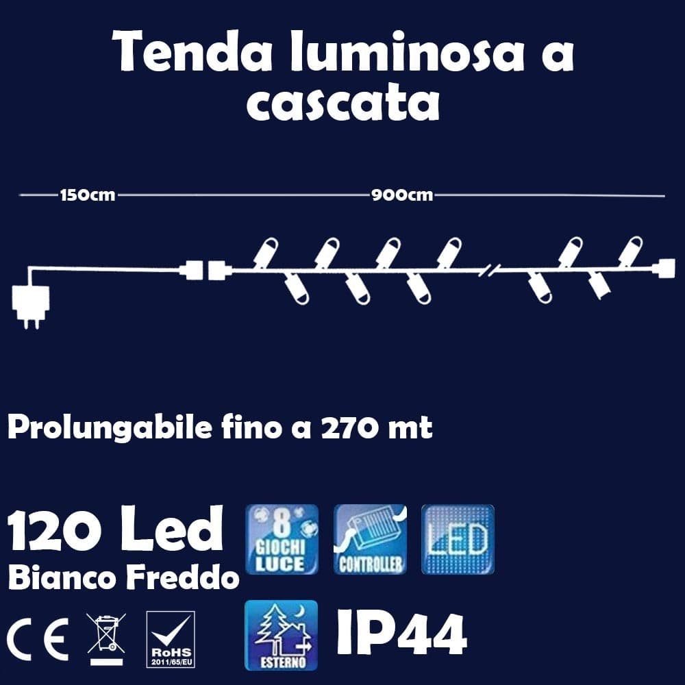 CATENA LUMINOSA NATALIZIA 100LED BIANCO FREDDO CON FLASH 9MT ESTERNO PROLUNGABIL - 5