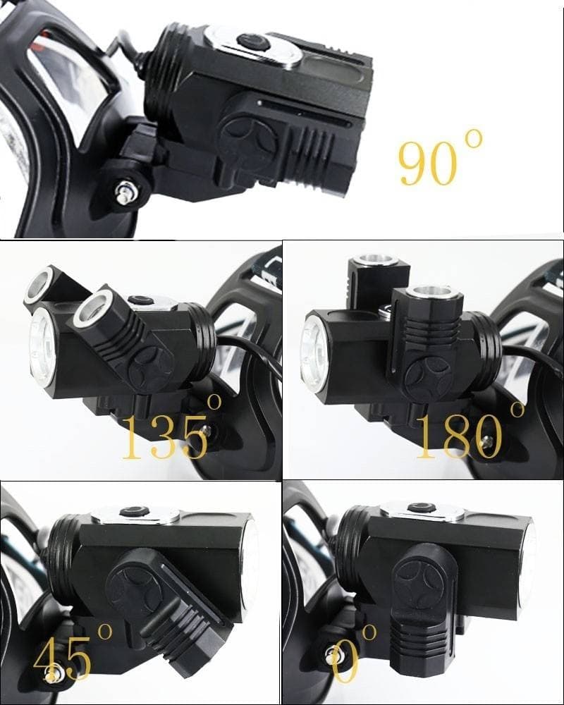 TORCIA LAMPADA FRONTALE LED RICARICABILE 3LED 5000 LUMEN CREE T6 100MT 180° 1825 - 7