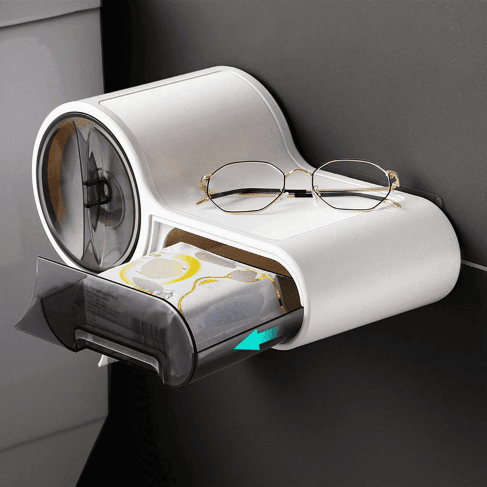 PORTA ROTOLO CARTA IGIENICA CON CASSETTO MULTIFUNZIONE ADESIVO A PARETE BAGNO - 11