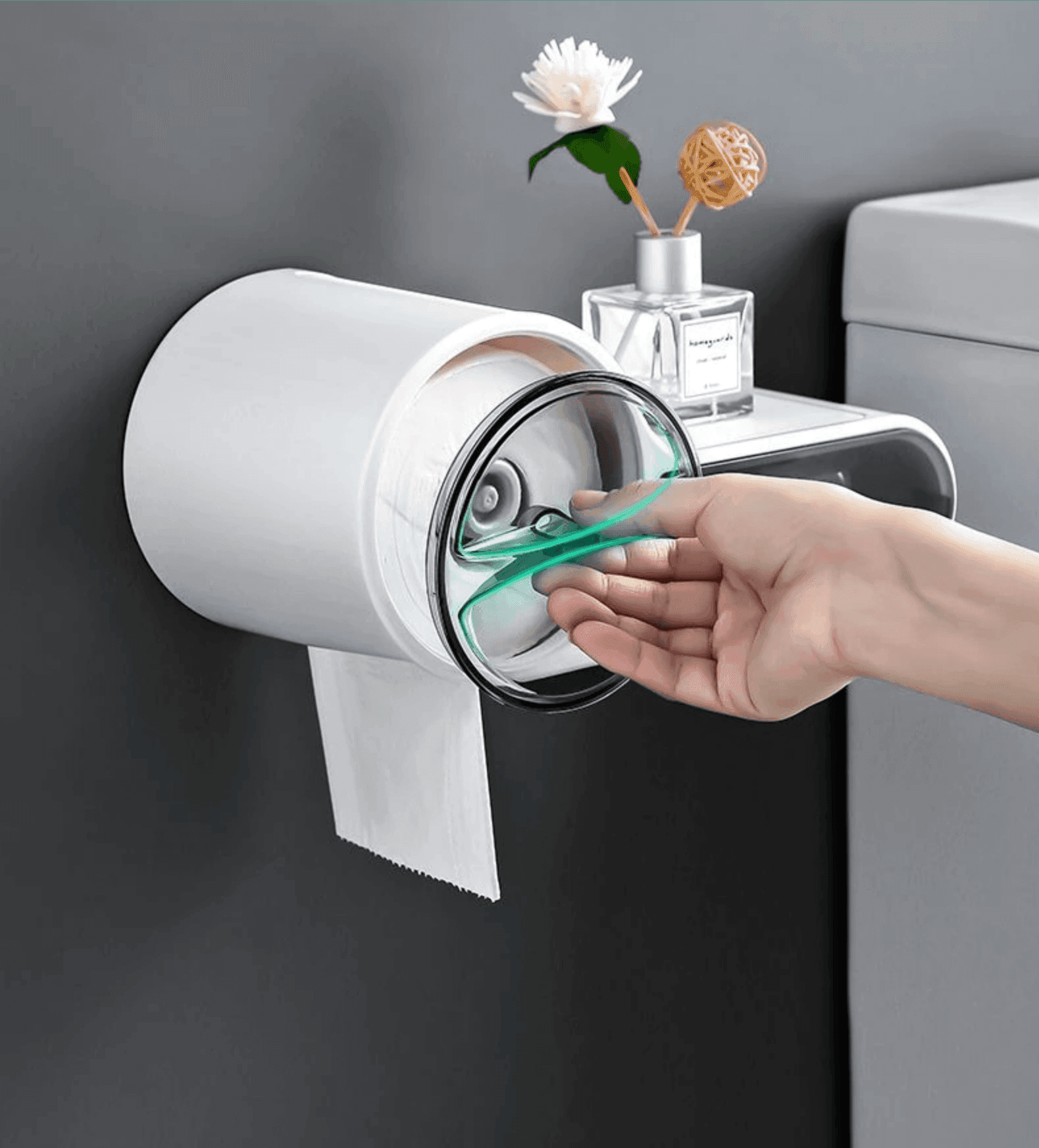 PORTA ROTOLO CARTA IGIENICA CON CASSETTO MULTIFUNZIONE ADESIVO A PARETE BAGNO - 4