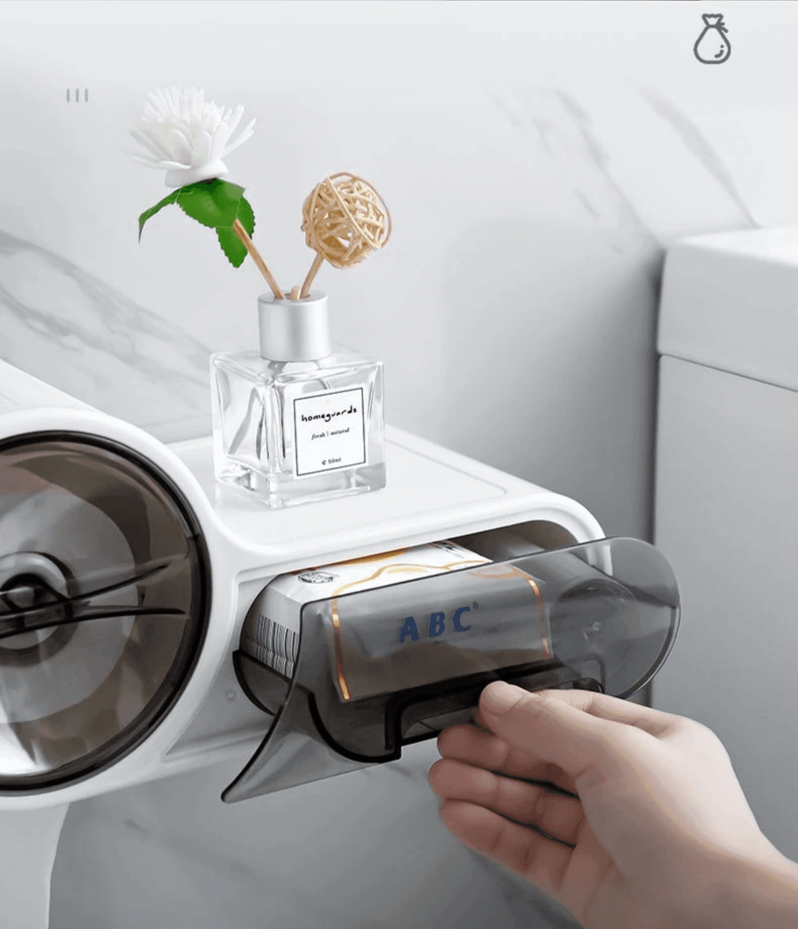 PORTA ROTOLO CARTA IGIENICA CON CASSETTO MULTIFUNZIONE ADESIVO A PARETE BAGNO - 6