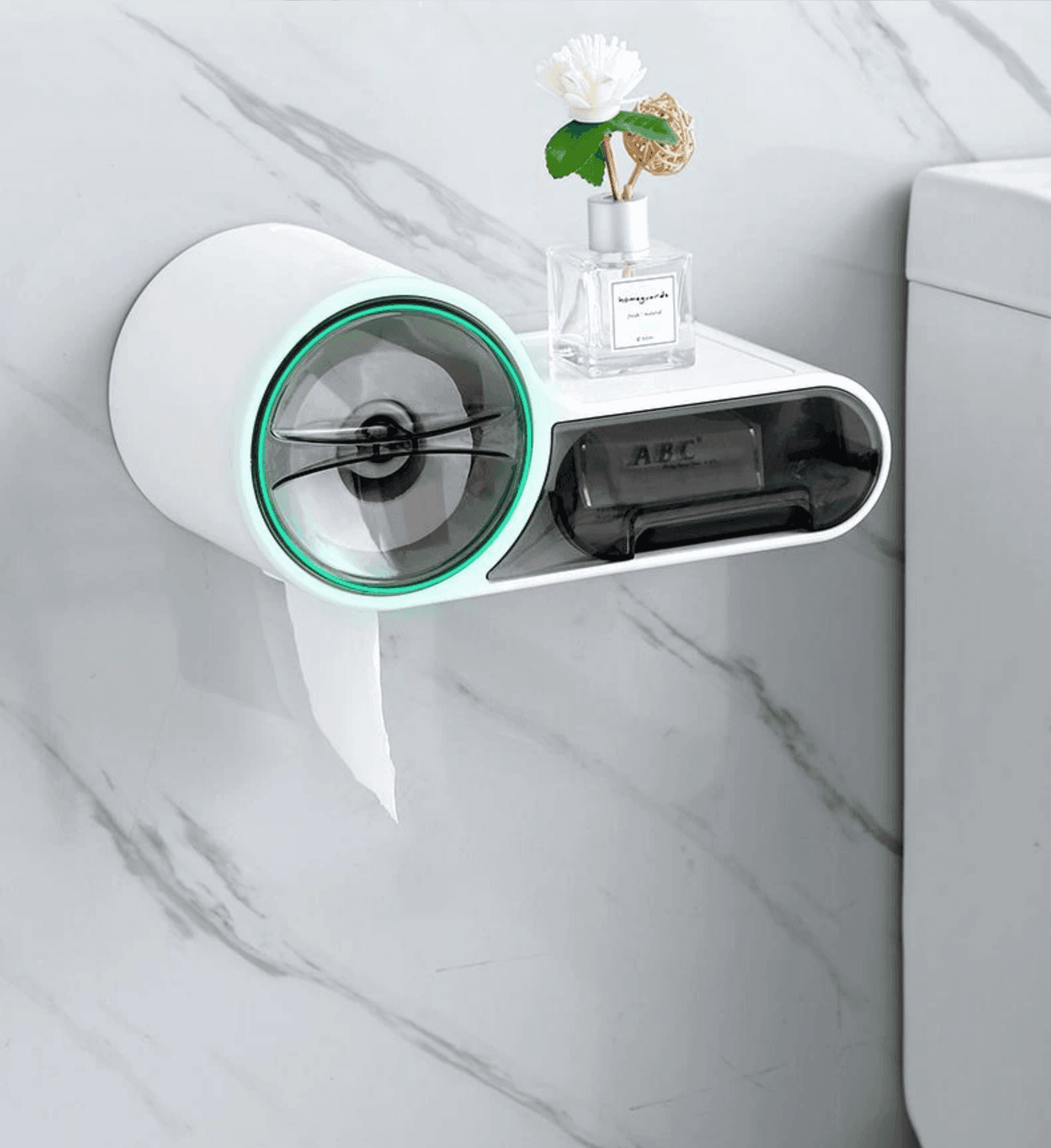 PORTA ROTOLO CARTA IGIENICA CON CASSETTO MULTIFUNZIONE ADESIVO A PARETE BAGNO - 7