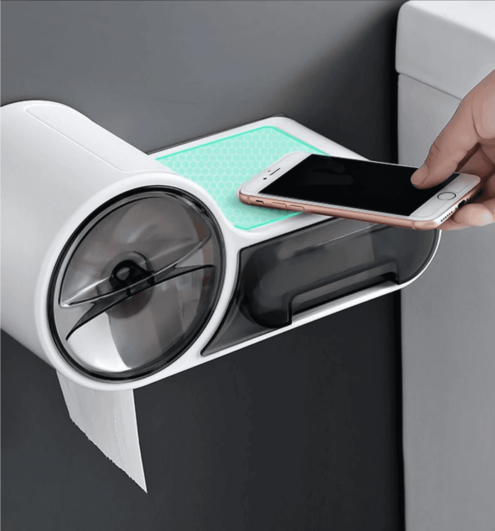 PORTA ROTOLO CARTA IGIENICA CON CASSETTO MULTIFUNZIONE ADESIVO A PARETE BAGNO - 9