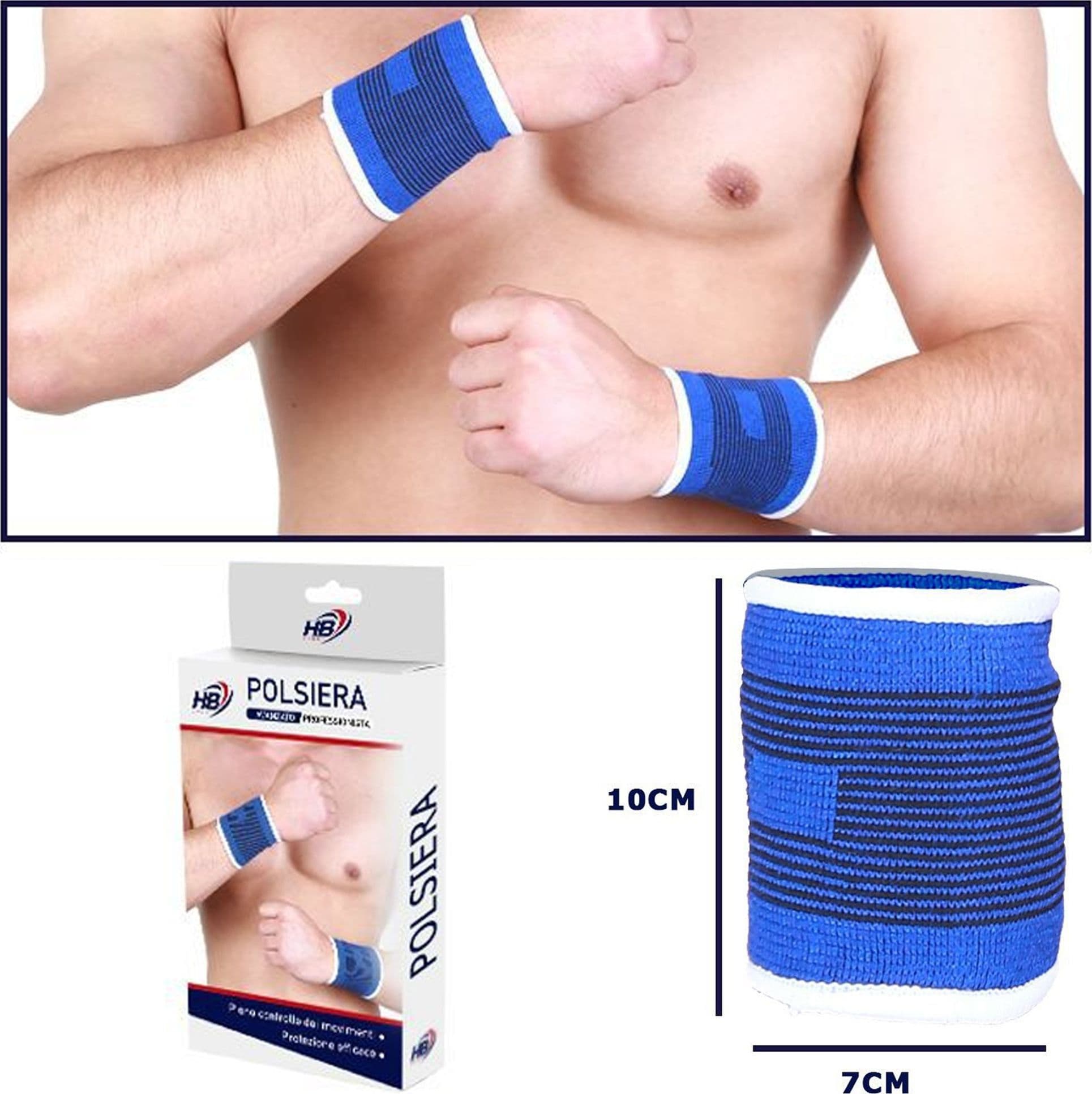 COPPIA POLSINI ELASTICI PER POLSO FITNESS SPORT ANALLERGICO PROTEZIONE BLU