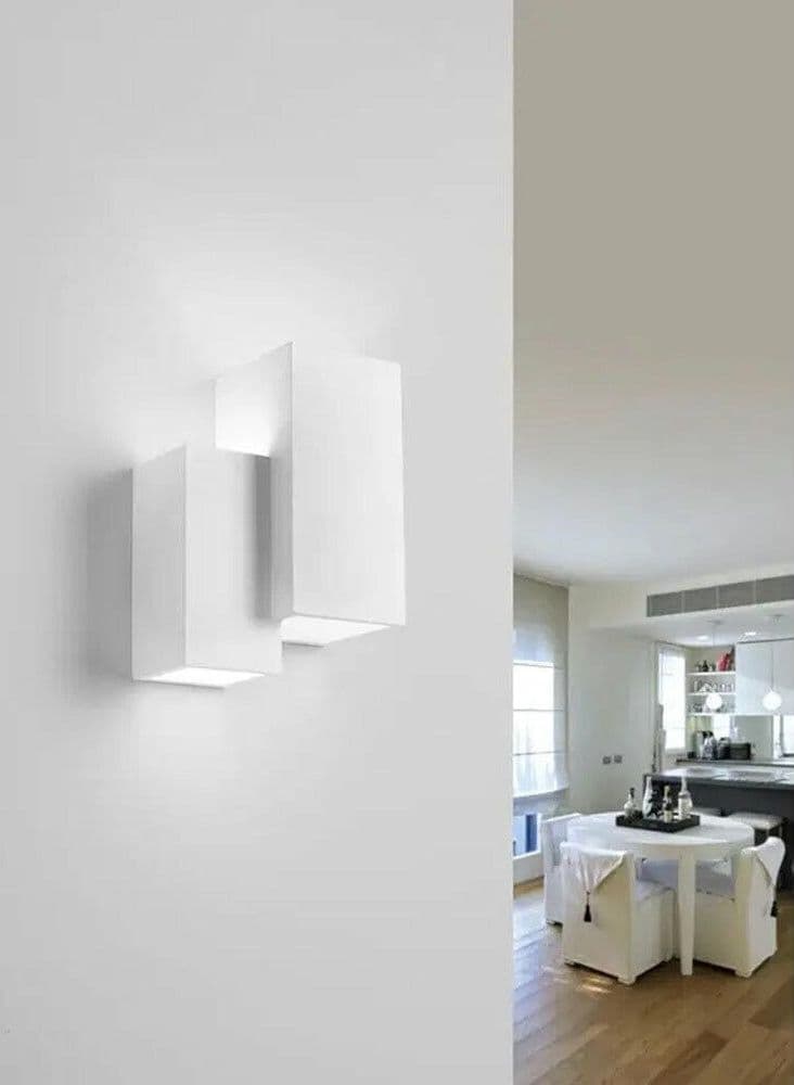 APPLIQUE PARETE IN GESSO 2 RETTANGOLI INCASTONATI BIANCO IP20 GS-E39 VERNICIABILE - 4