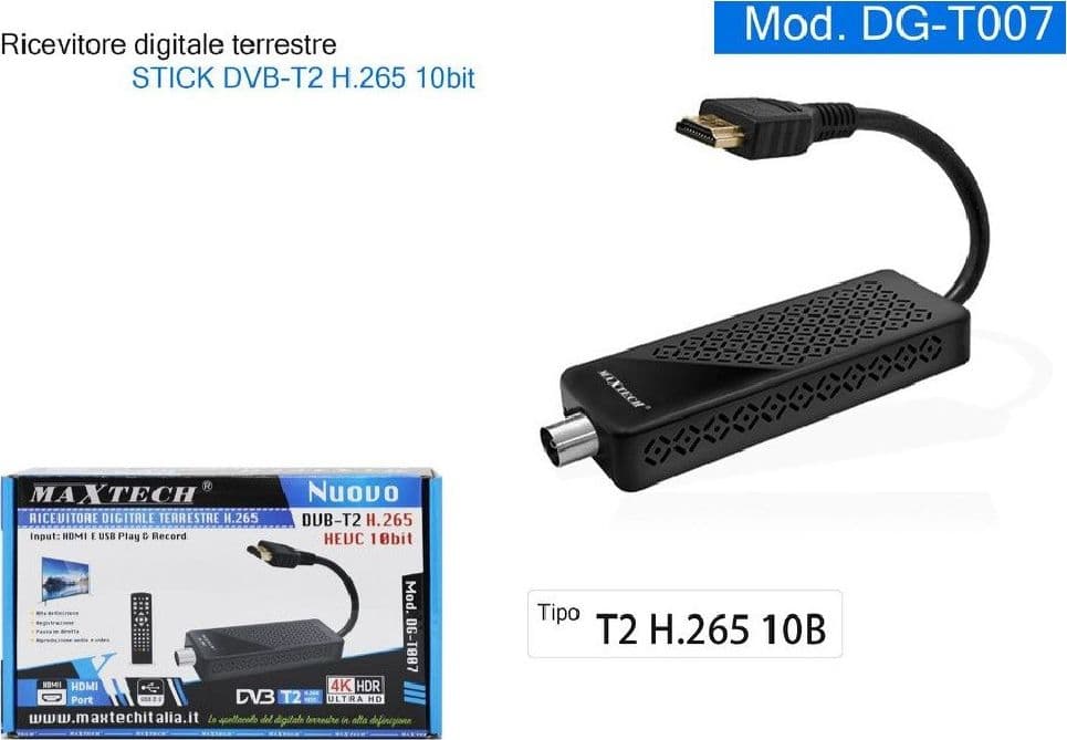 RICEVITORE DIGITALE TERRESTRE DECODER STICK DVB-T2 HEVC H265 10BIT HDMI DG-T007 - 2