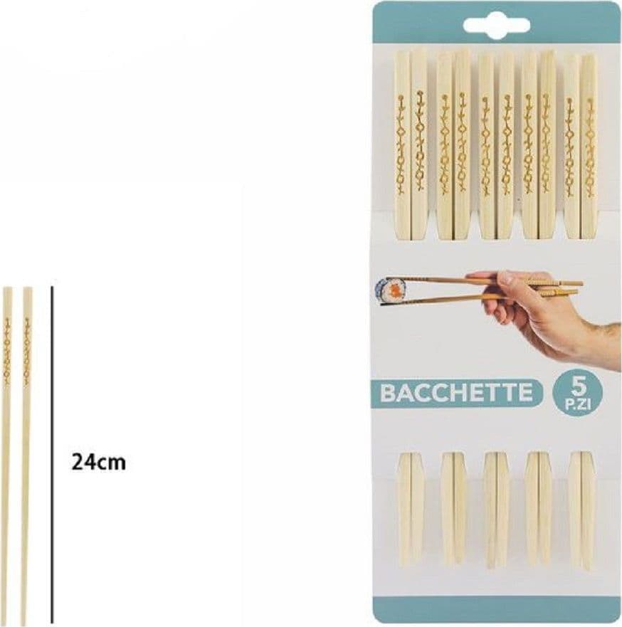 SET 5 COPPIE 10 BACCHETTE LEGNO CINESI GIAPPONESI POSATE CUCINA 24CM INCISE 74191