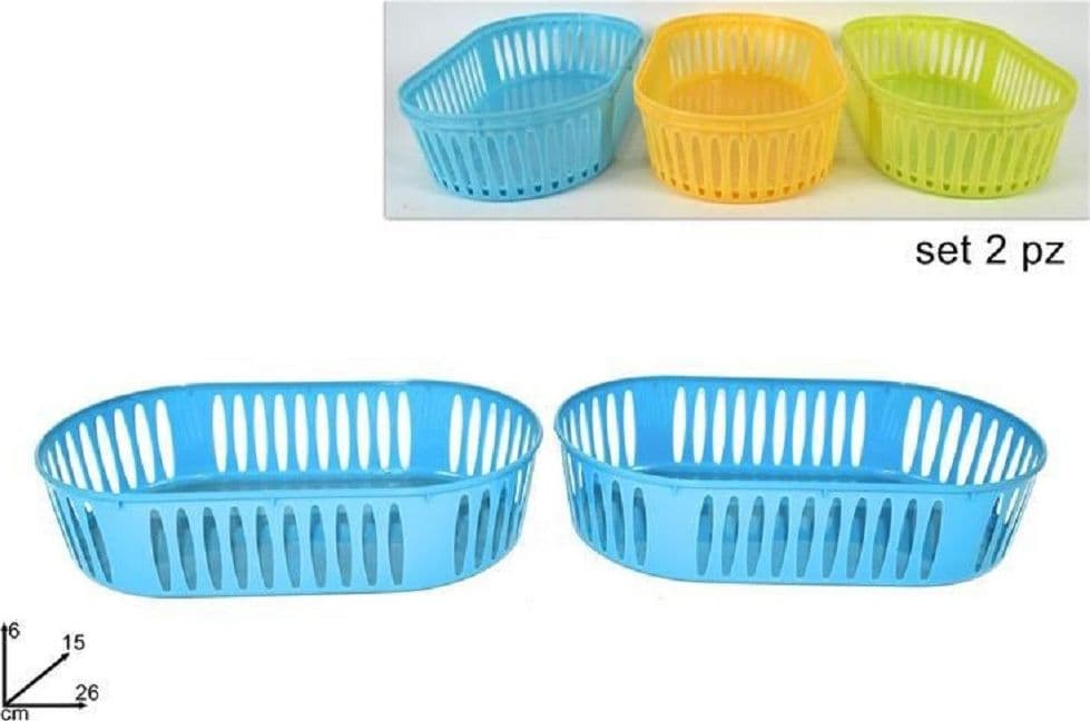 SET 2 PEZZI CESTA CESTO CESTINO OVALE IN PLASTICA MULTIUSO PORTA TUTTO COLORATO