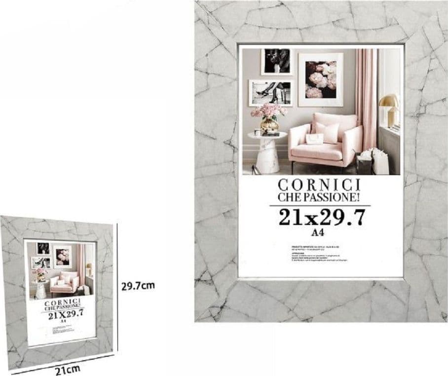 CORNICE PORTAFOTO QUADRI TELE POSTER 21X29.7CM MODELLO EFFETTO MARMO BIANCO 71655