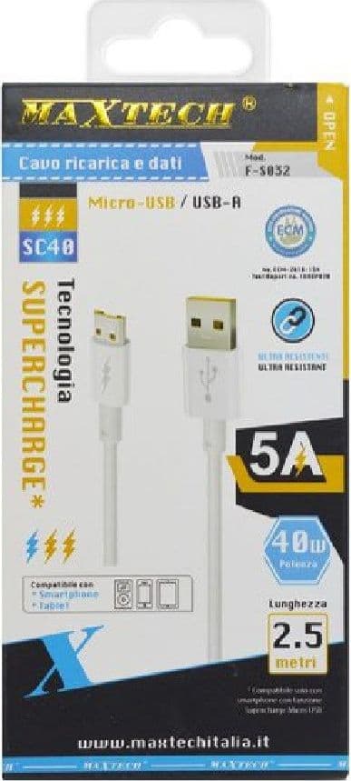 CAVO MICRO USB 2.5MT SUPERCHARGE RICARICA RAPIDA 5A DATI SMARTPHONE F-S032 TABLET - 3
