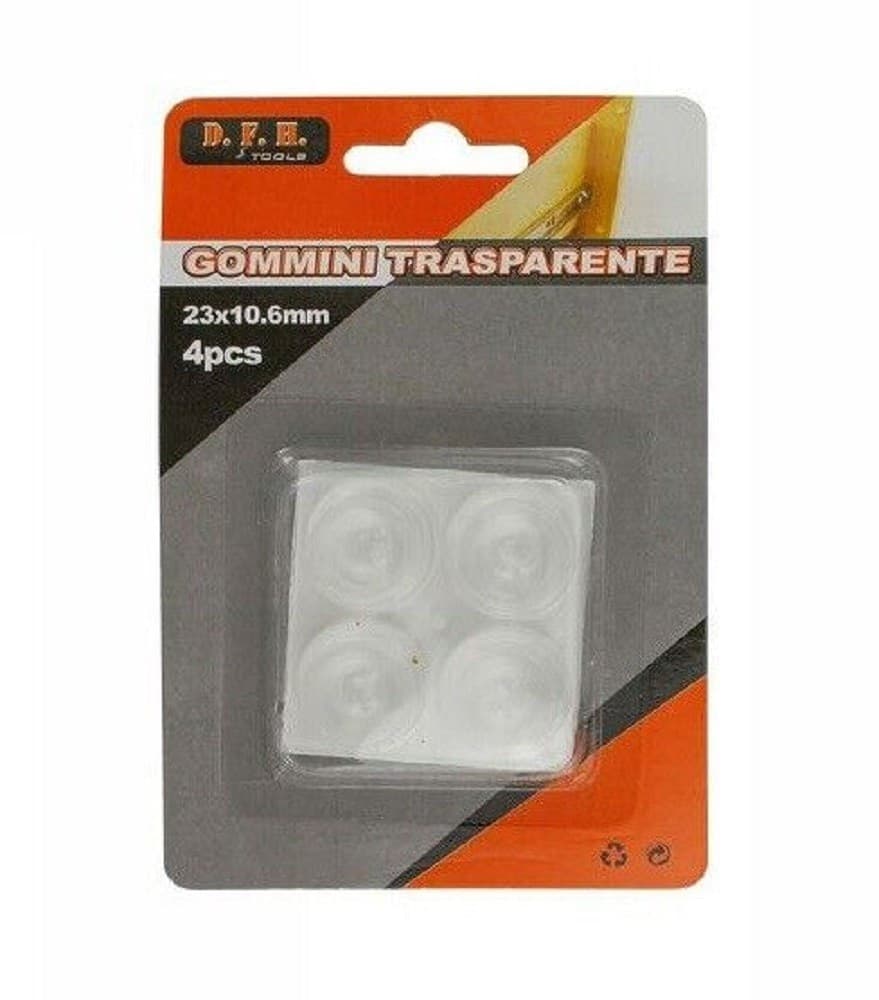 SET 4PZ GOMMINI ADESIVI PROTEZIONE PAVIMENTI TRASPARENTI ROTONDI 23X10.6MM 66107 - 2