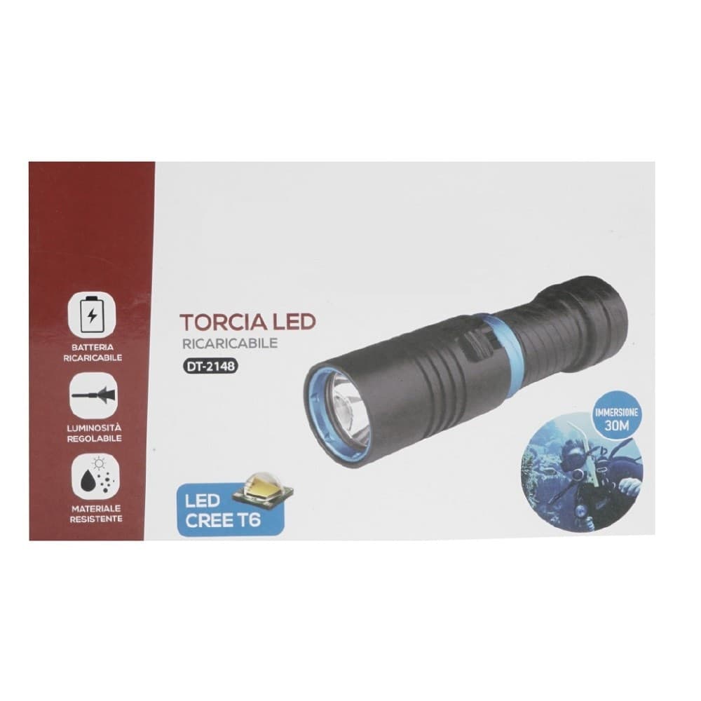 TORCIA LED CREE T6 RICARICABILE PER IMMERSIONI SUBACQUEE FINO A 30 METRI DT-2148 - 6
