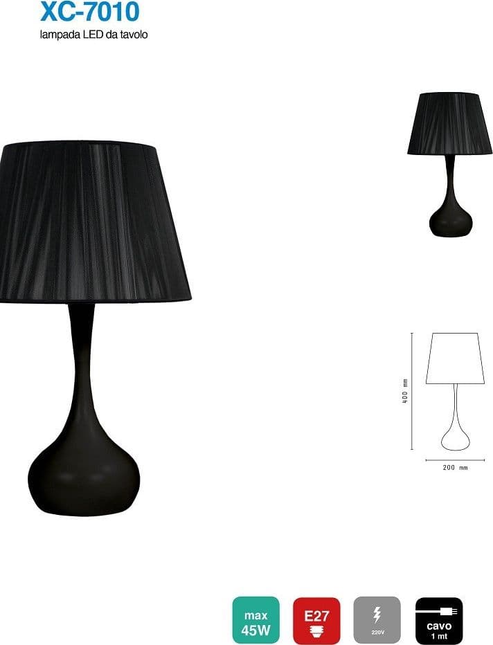 LAMPADA DA TAVOLO SCRIVANIA CON BASE SFERICA NERA E27 DESIGN MODERNO XC-7010 - 2