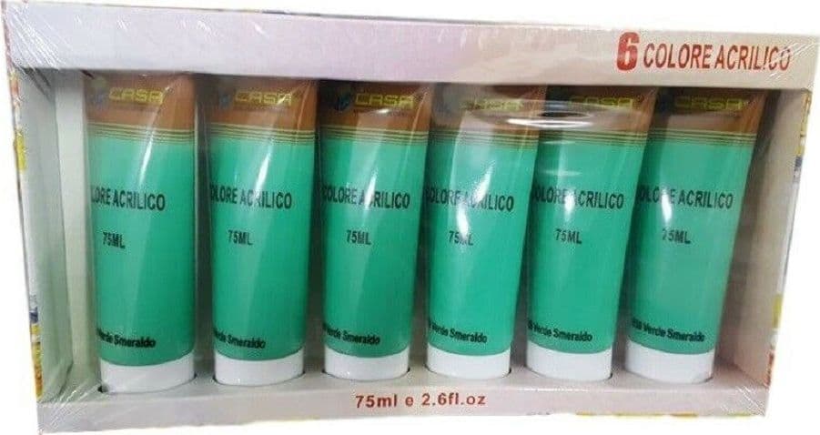 SET 6PZ PITTURA ACRILICA VERNICE CONFEZIONE COLORE VERDE SMERALDO TUBO 75ML 07499 - 2