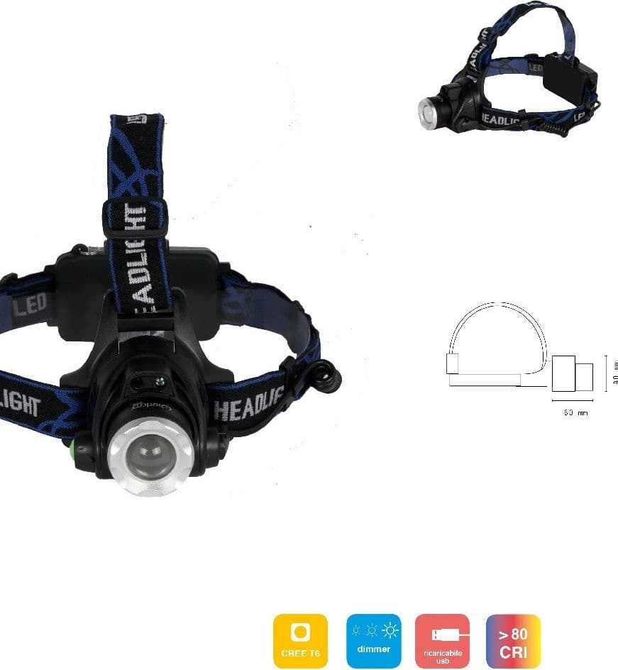 TORCIA LED DA TESTA FRONTALE RICARICABILE INDUZIONE CREE T6 REGOLABILE DT-2169 - 8