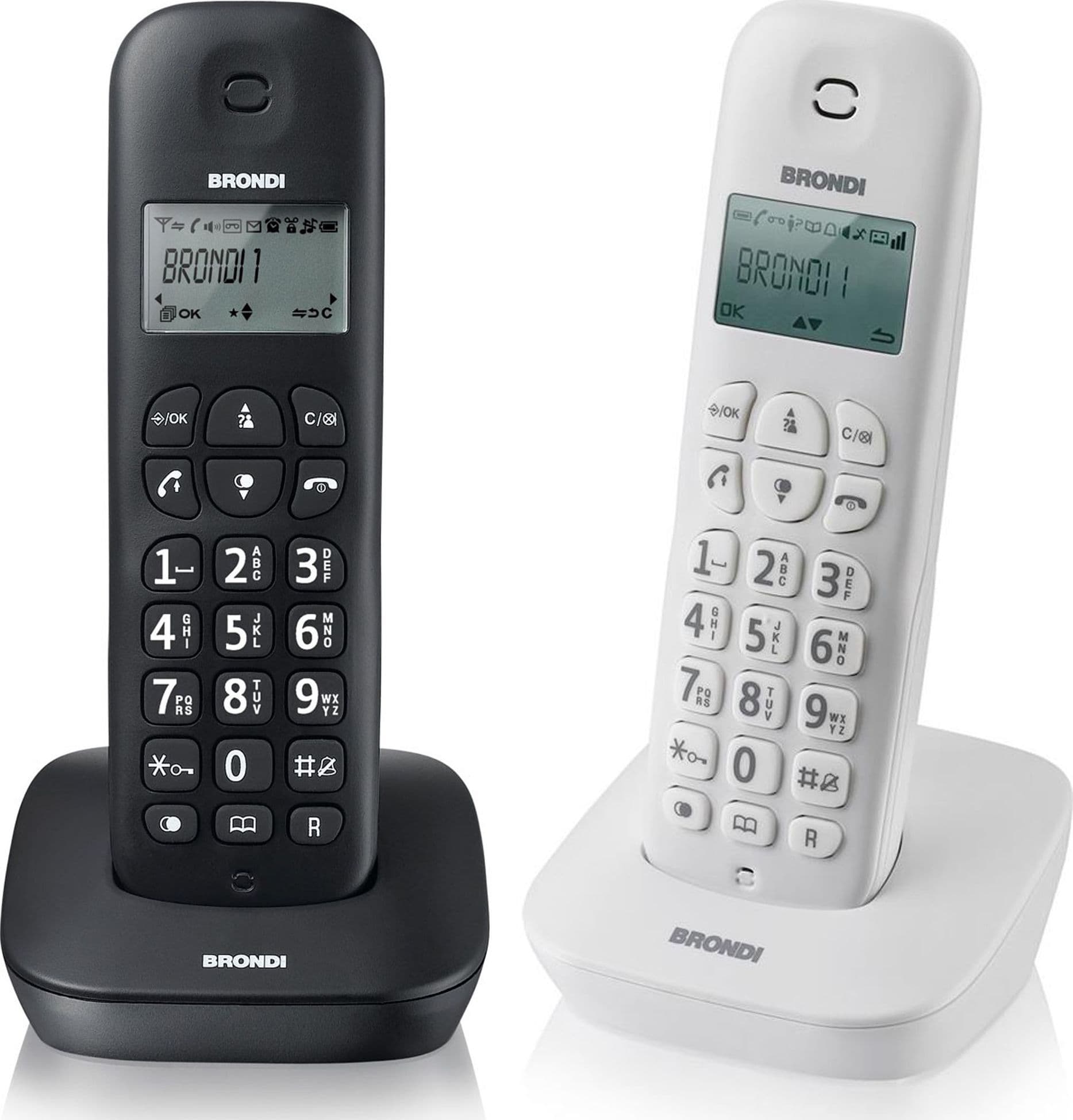 TELEFONO CORDLESS BRONDI GALA NERO O BIANCO FISSO CASA AMPIO DISPLAY TASTI GRAND