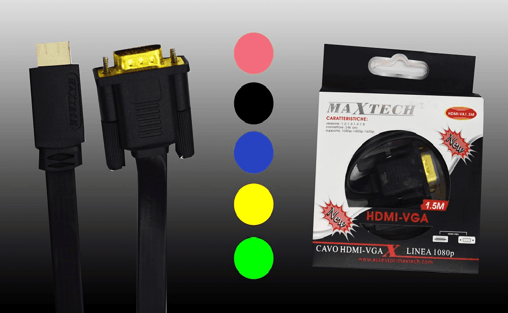 CAVO DA HDMI - VGA 1,5 METRI RISOLUZIONE 1080P CONNETTORE 24K MAXTECH HDMI-VA1.5M - 2