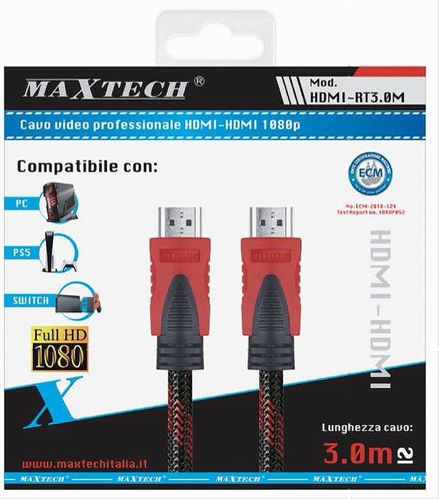 CAVO DA HDMI A HDMI RETINATO DA 3 METRI PER VIDEO 1080P 24K MAXTECH HDMI-RT3M - 2