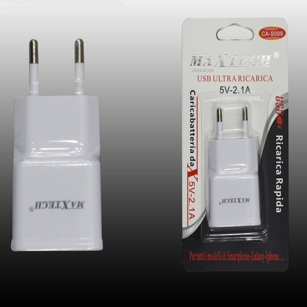 CARICATORE USB PRESA RICARICA SMARTPHONE CELLULARE 5V-2.1A MAXTECH CA-S009 - 2