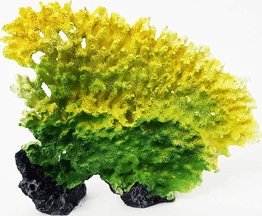 CORALLO IN RESINA GIALLO VERDE 19X5X15CM ORNAMENTO PER ACQUARIO DECORAZIONI PIETRA - 1