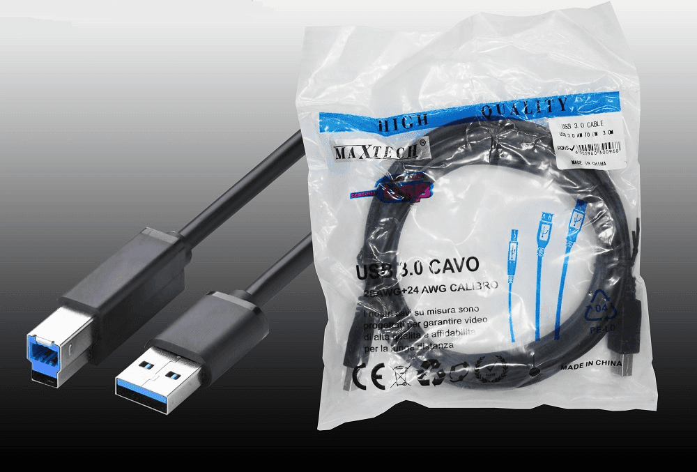 USB 3.0 AM - BM 3 METRI CAVO MASCHIO PC STAMPANTE VIDEOCAMERA MAXTECH CA-3BM3M - 2