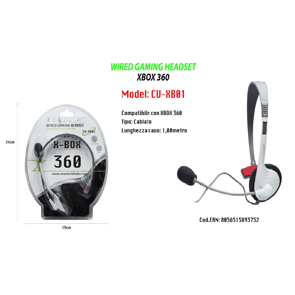 CUFFIE WIRED GAMING HEADSET CON MICROFONO COMPATIBILE PER XBOX 360 MAXTECH CU-XB01 - 2