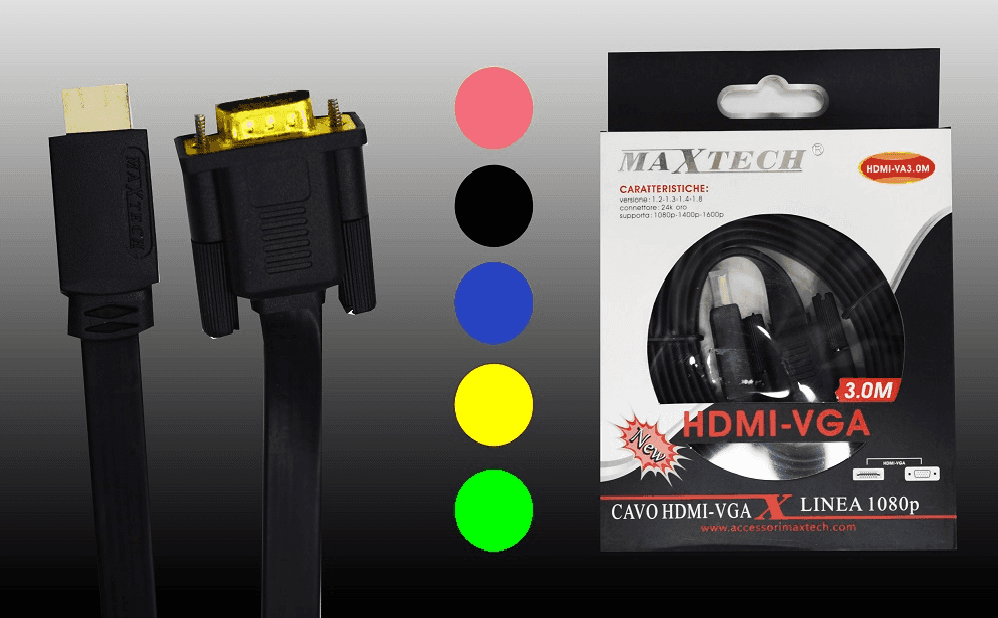 CAVO ADATTATORE VIDEO DA HDMI A VGA DA 3 METRI 1080P 24K ORO MAXTECH HDMI-VA3.0M - 2