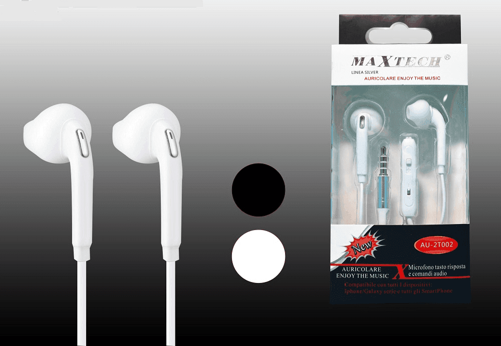 AURICOLARI CON MICROFONO CUFFIE PER IPHONE GALAXY SMARTPHONE MUSICA MAXTECH AU-2T002