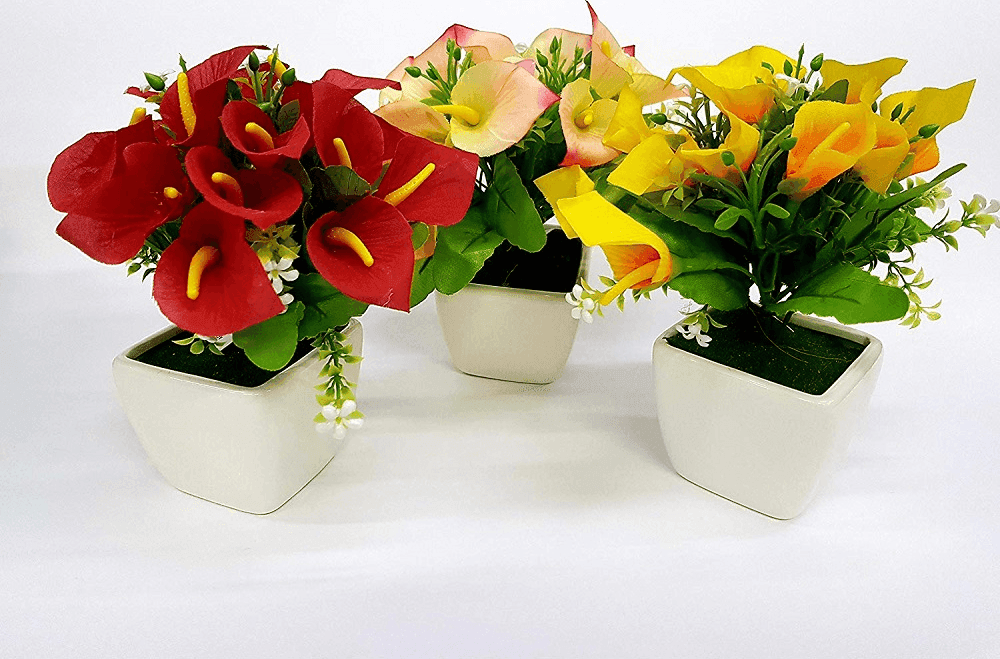 PIANTA CALLA FINTA COLORATA 21X7.5CM VASO CERAMICA DECORAZIONE FIORI SCRIVANIA CASA