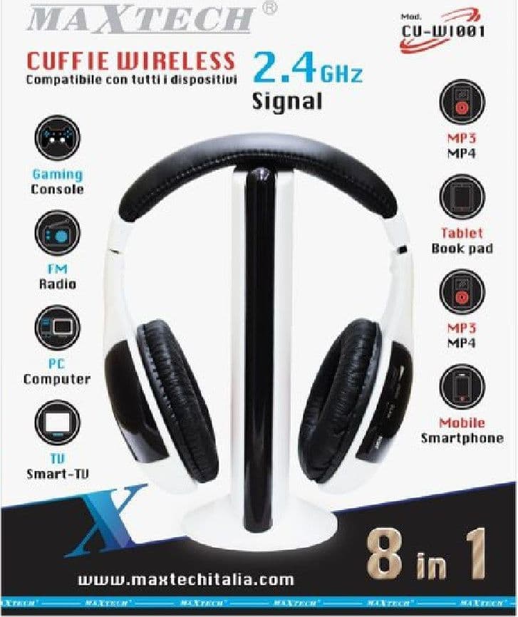 CUFFIE WIFI WIRELESS PER TV PC MP3 SENZA FILI CON RADIO FM MUSICA STEREO MAXTECH CU-WI001 - 2