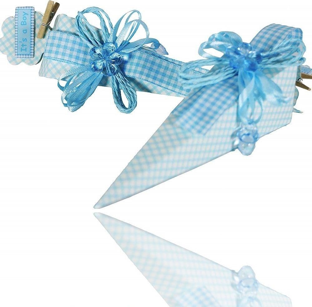 SET 12 PEZZI BOMBONIERA CONO SCATOLINE AZZURRO POIS 4X4X19 CM BOMBONIERE