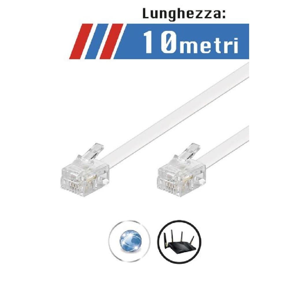 CAVO PROLUNGA TELEFONICA RJ11 10MT MAXTECH RJ11-10M COLLEGAMENTO MODEM TELEFONICO - 4