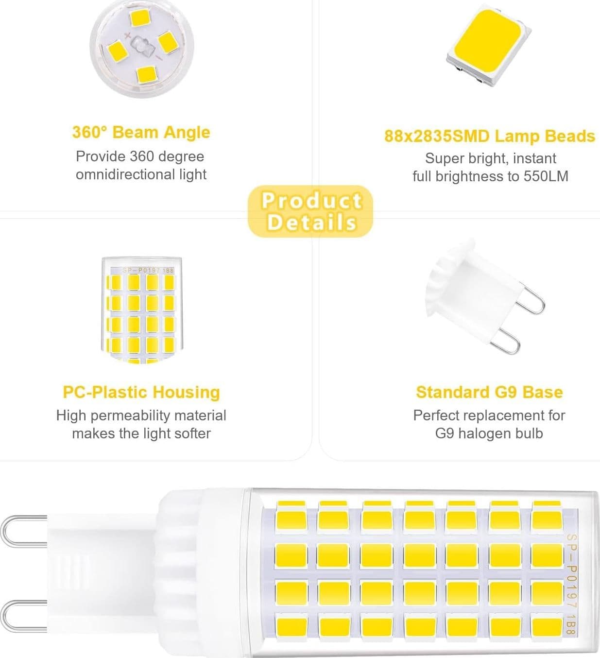 LAMPADINA FARETTO 5W LED 72 SMD 2835 ATTACCO G9 LUCE BIANCA FREDDA CALDA 220V - 6