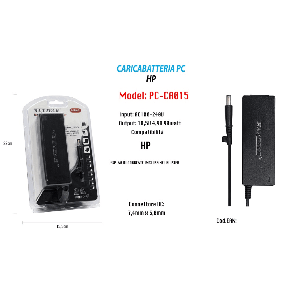 ADATTATORE ALIMENTAZIONE CARICABATTERIA PER PC HP COMPAQ OPTION MAXTECH PC-CA015 - 3