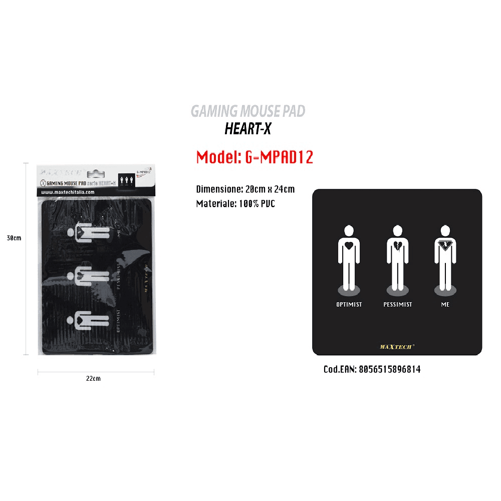 TAPPETINO MOUSE PAD TAPPETO POGGIAPOLSO GAMING PESSIMISTA OTTIMISTA PC MAXTECH G-MPAD12 - 2