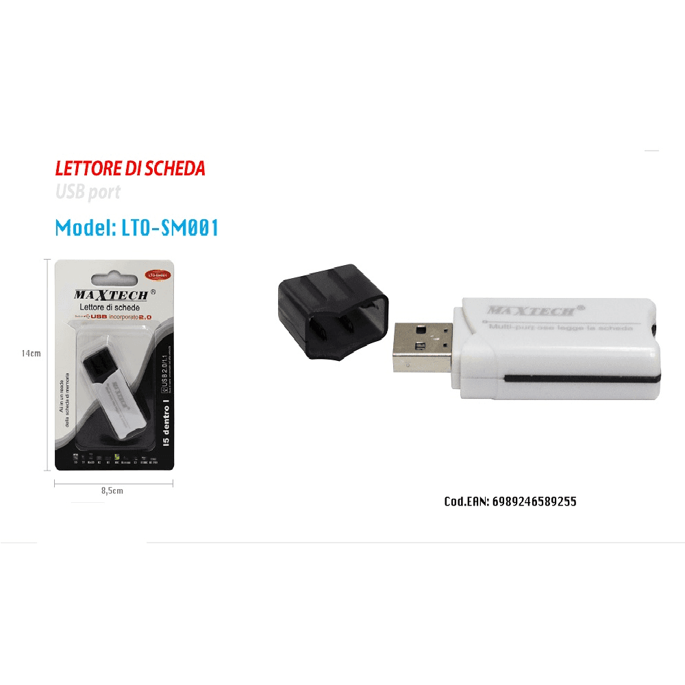 MAXTECH LTO-SM001 LETTORE DI SCHEDE CARD 5IN1 USB 2.0 MS SD MMC TF AD ALTA VELOCITA' - 2