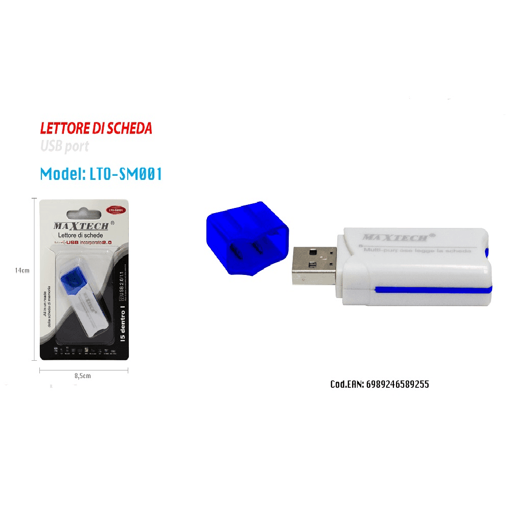 MAXTECH LTO-SM001 LETTORE DI SCHEDE CARD 5IN1 USB 2.0 MS SD MMC TF AD ALTA VELOCITA' - 3