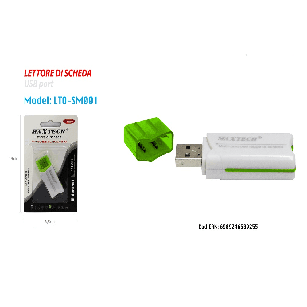 MAXTECH LTO-SM001 LETTORE DI SCHEDE CARD 5IN1 USB 2.0 MS SD MMC TF AD ALTA VELOCITA' - 4