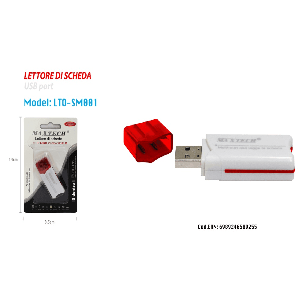 MAXTECH LTO-SM001 LETTORE DI SCHEDE CARD 5IN1 USB 2.0 MS SD MMC TF AD ALTA VELOCITA' - 5