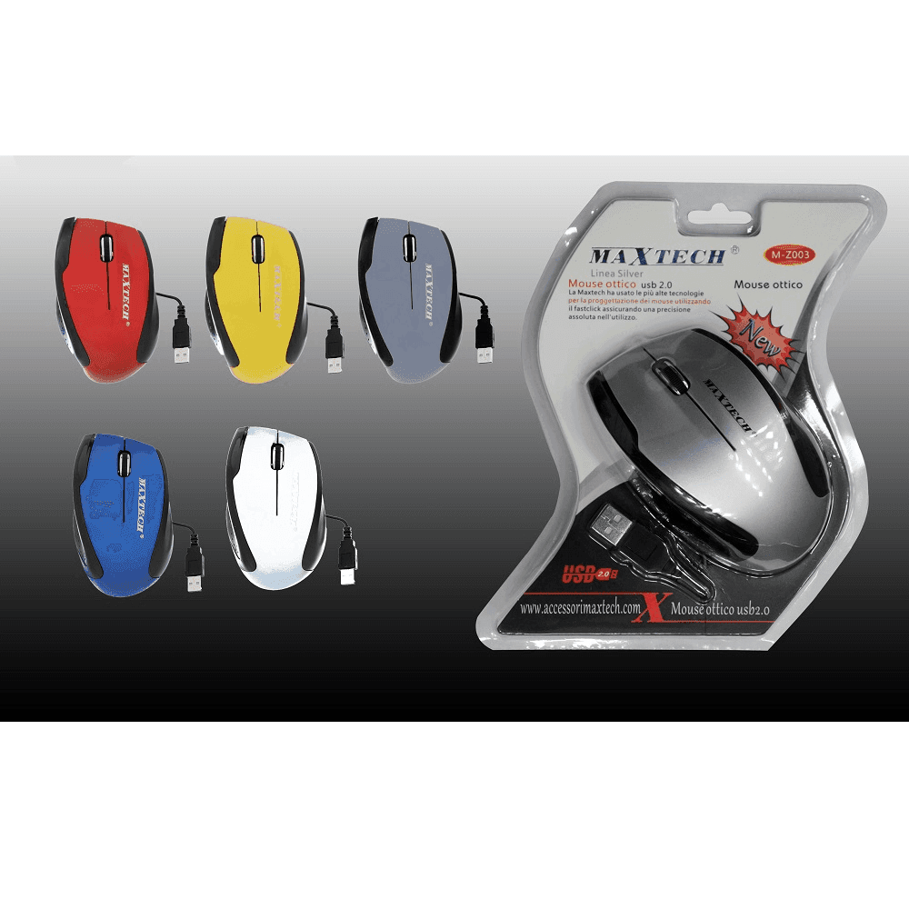MOUSE CON CAVO USB PER COMPUTER NOTEBOOK PC PORTATILE CON FILO OTTICO MAXTECH M-Z003 - 6