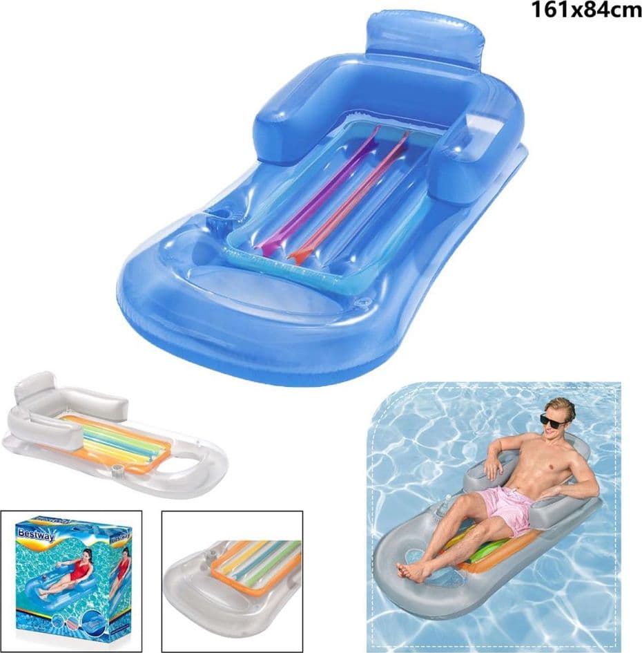 MATERASSINO POLTRONA LETTINO GONFIABILE RELAX MARE PISCINA CON PORTABIBITE 2 COLORI 43028 - 16