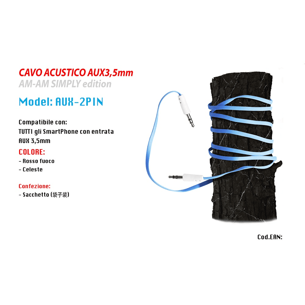 CAVO ACUSTICO AUX3,5MM AM-AM SIMPLY ANTIGROVIGLIO PER SMARTPHONE MAXTECH AUX-2PIN - 2