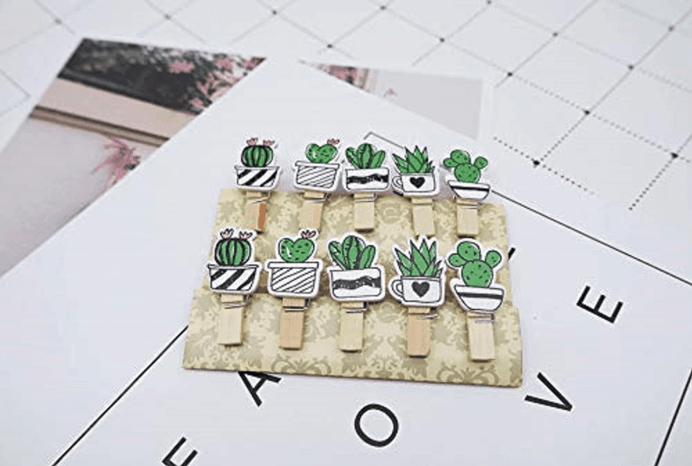 SET 20PZ MOLLETTINE CACTUS DI LEGNO MOLLETE CLIP CORDA JUTA DECORAZIONE APPENDERE FOTO