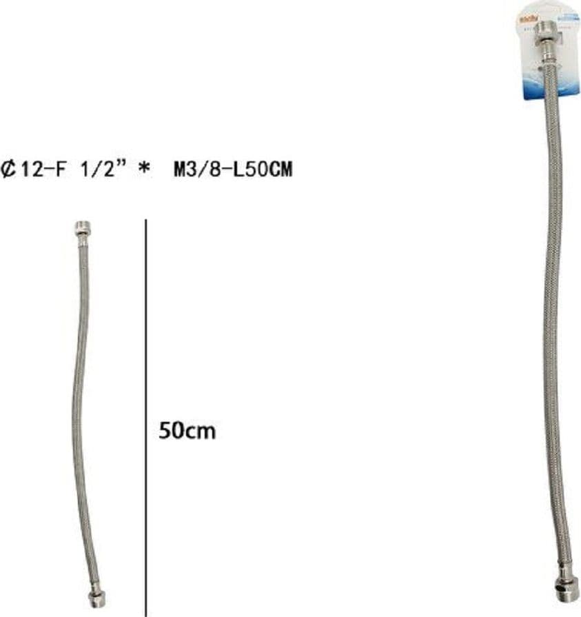 TUBO FLESSIBILE FLESSIBILI RUBINETTO MISCELATORE ACQUA 50 CM F 1/2 X M3/8 69400 - 2